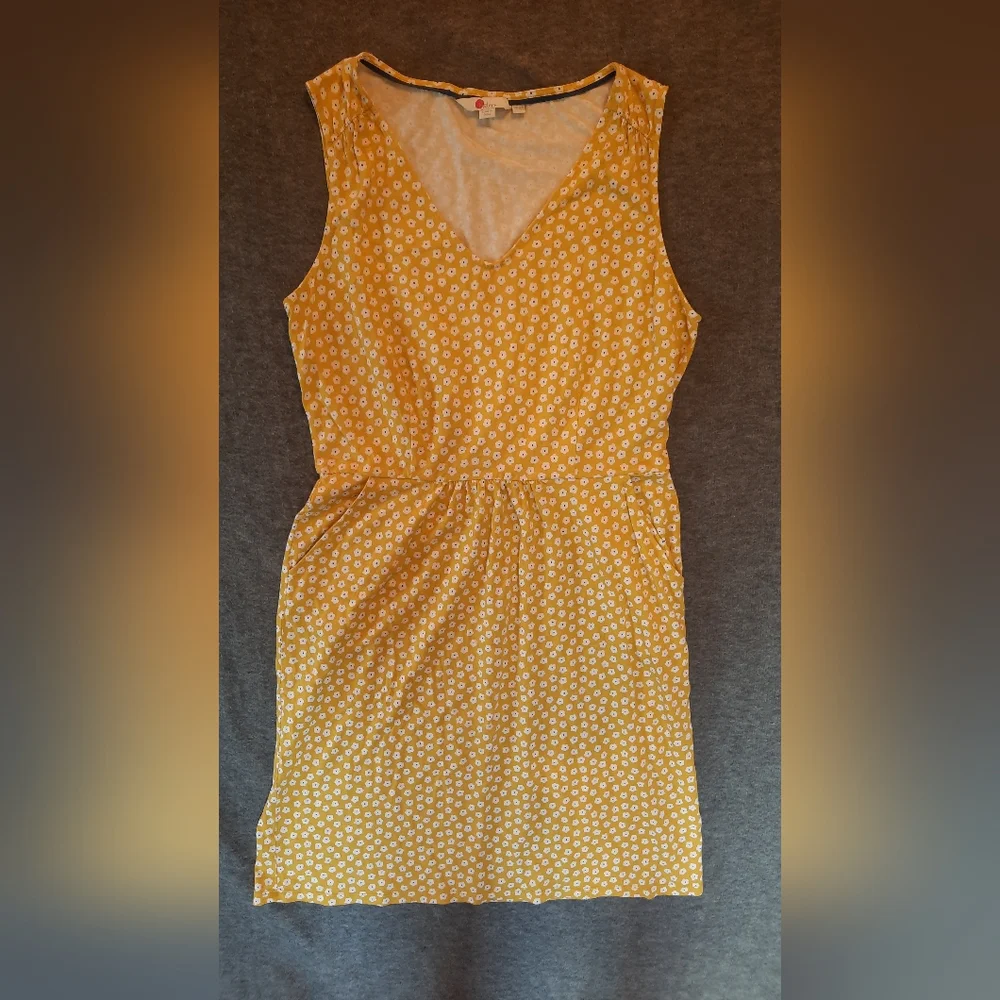 Boden Dress Womans 12 Yellow Floral Sleeveless Classic Preppy Pockets Spring